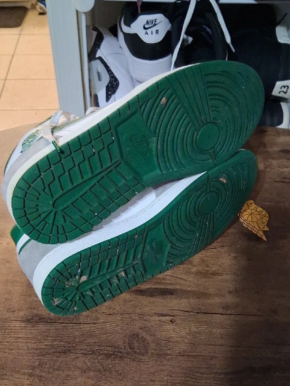 Jordan Mid-Top Sneakers in White, Green & Gray
